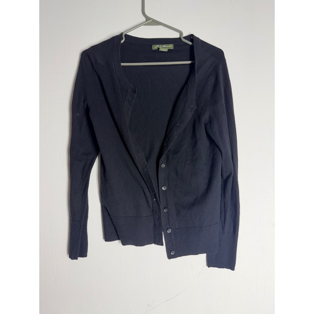 Eddie Bauer Womens XS Black Button Front Cardigan Sweater Crew Neck Long Sleeve